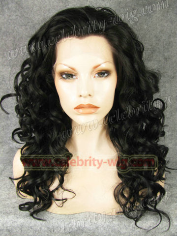 Medium Length Curly Natural Black Synthetic Lace Front Wig