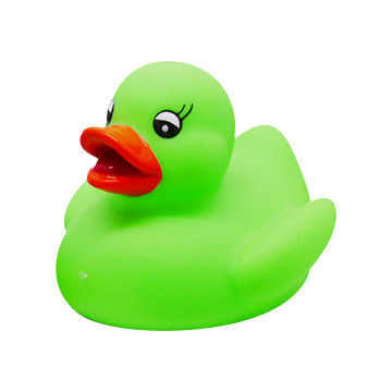 Green rubber ducky with CE, RoHS certifications, perfect for bath