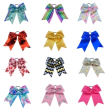 Rainbow Cheer Bows for Girls - Grosgrain Ribbon Hair Bows with Elastics