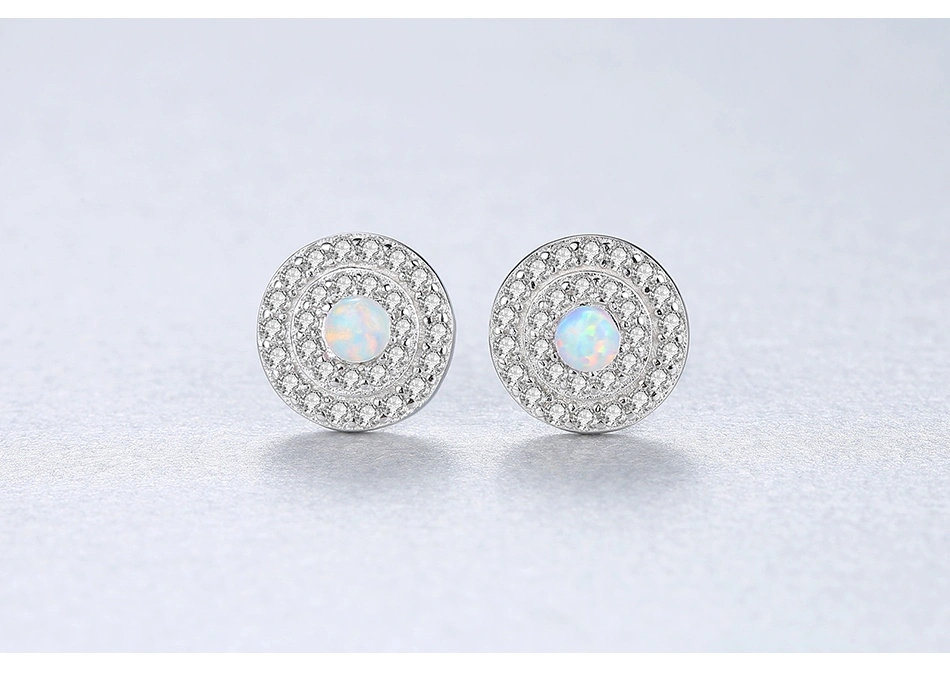 925 Sterling Silver Tiny CZ Paved Opal Stud Earrings