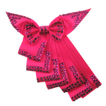 Ribbon Bowknots, Made of 3.8cm Wide Sation Ribbon and Hot Fix Rhinestone