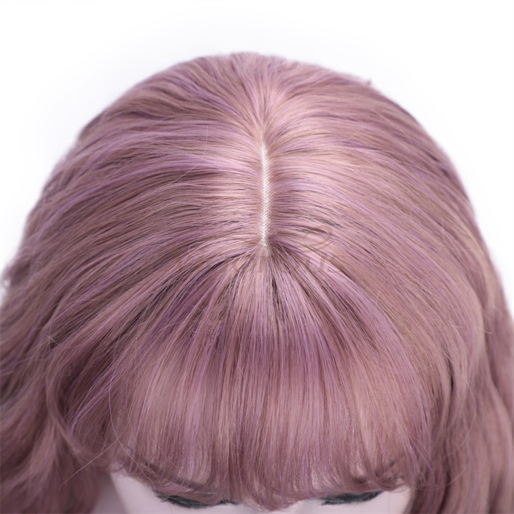 Vigorous Purple Long Natural Water Wave Synthetic Wigs for Women Heat Resistant Fiber Wavy Hair Wig with Bangs Daily Wear