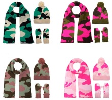 New pattern camouflage knitted scarf and hats gloves sets