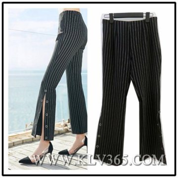 Office Ladies Striped Long Flared Pants