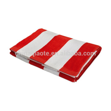 red and white striped bath towel with customized packaging