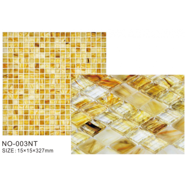 Golden frosted ice glass tiles backsplash kitchen