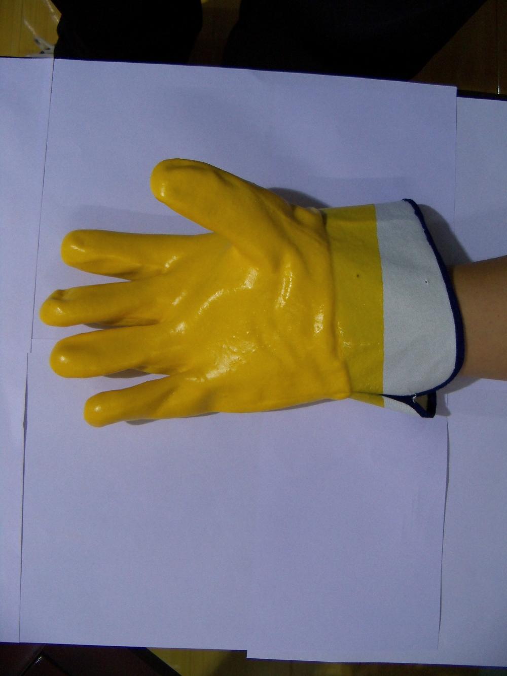 Yellow PVC coated glove with safety cuff