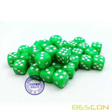 Bescon 12mm 6 Sided Dice 36 in Brick Box, 12mm Six Sided Die (36) Block of Dice, Marble Grass