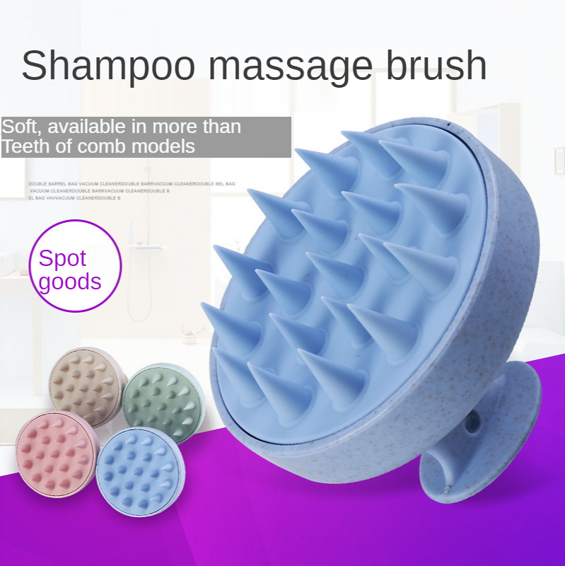 Private logo Wheat Straw Hair Shampoo Brush, Scalp Care Hair Brush with Soft Silicone Scalp Massager