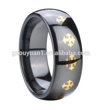 Gold Plated Cross Black Ceramic Ring, 18K Gold Plated Black Ceramic Ring