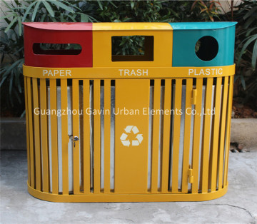 Recycling outdoor waste receptacle metal waste container