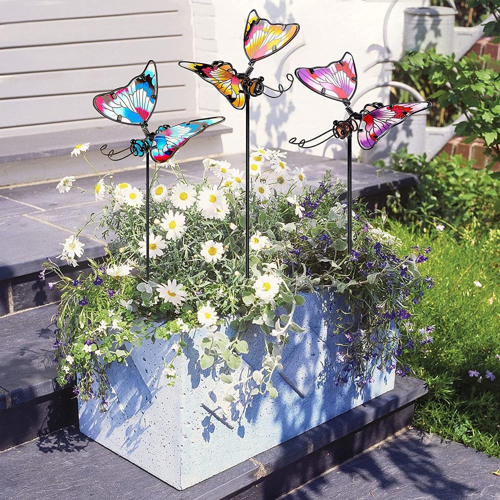 Ensemble de 3 pieu de jardin papillon