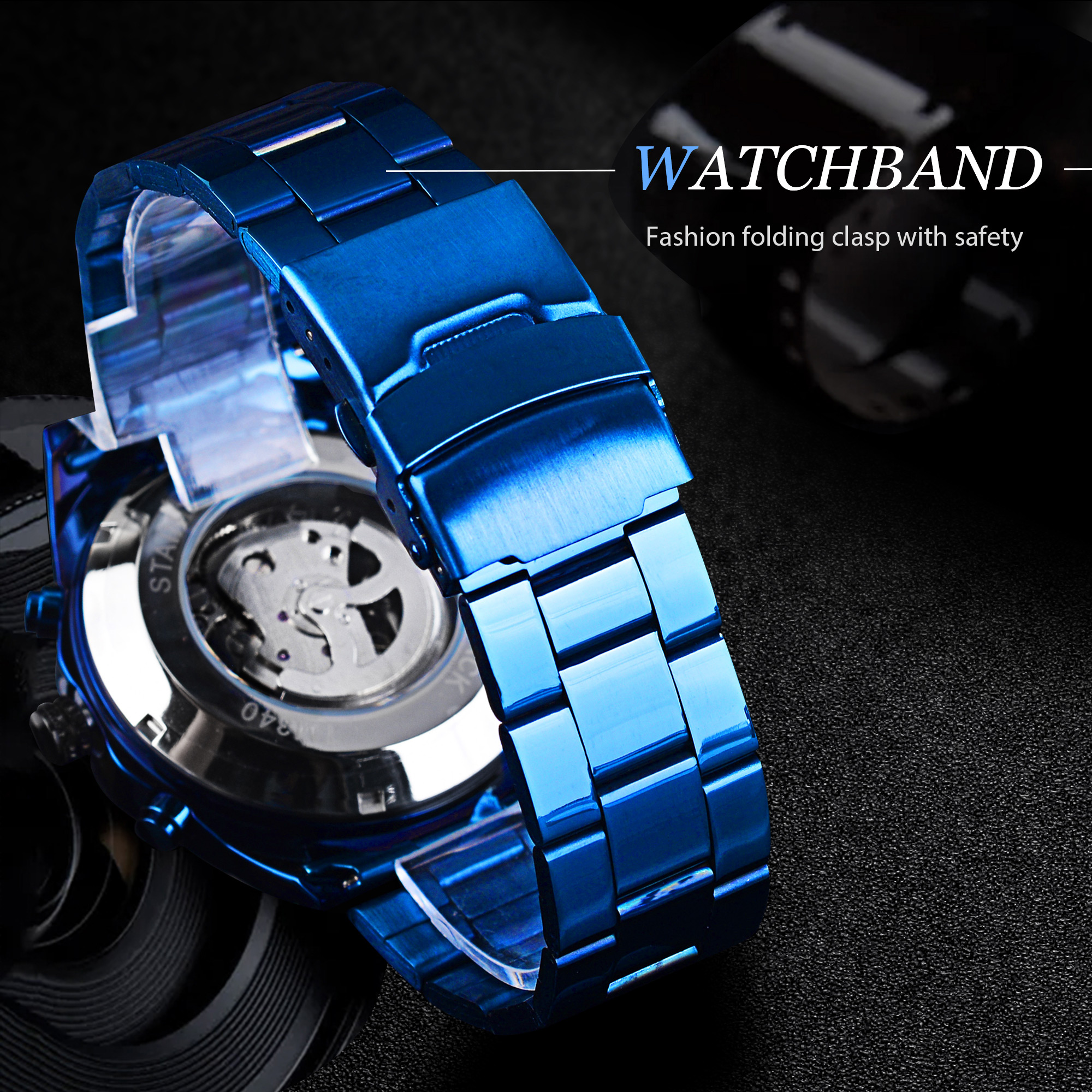 Forsining Blue Design Stainless Steel Men Mechanical Automatic Wrist Watches Top Brand Luxury Military Sport Male Clock