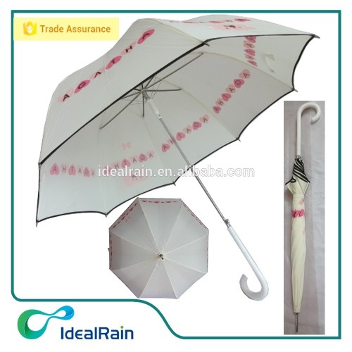 Women fashion pongee material white windproof frame stick umbrella