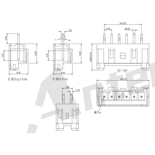 2.50mm ملعب 180 درجة سلسلة رقائق الرقف AW2508V-XP