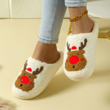 XY Women's Plush Slippers TPR Non-Slip Sole Christmas Fur Slippers
