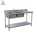 double sink worktable with undershelves