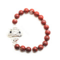 Red Jasper 8MM Round Beads Stretch Gemstone Bracelet with Diamante alloy Piece