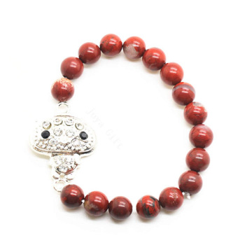 Red Jasper 8MM Round Beads Stretch Gemstone Bracelet with Diamante alloy Piece