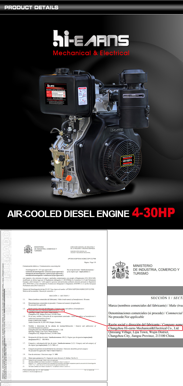 changzhou Hi-earns 2V98FD air cooled diesel engine 2 cylinders