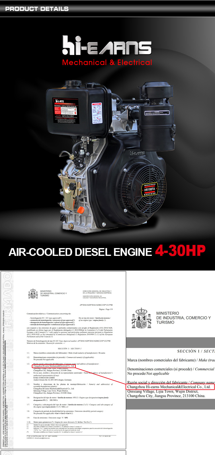 changzhou Hi-earns 2V98FD air cooled machinery diesel engine