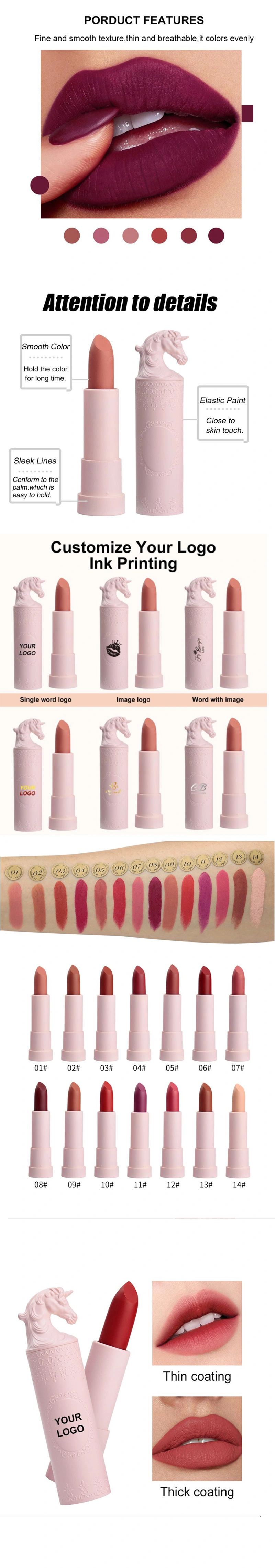 Private Label No Logo Lyx Vegansk Makeup Kosmetisk Läppstift Labiales Batom Röd Naken Solid Matt Krämig Läppstift Set Low MOQ