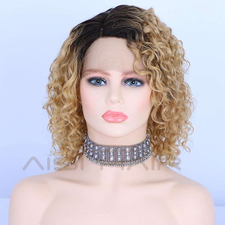 Aisi Hair Short Bob Ombre Blonde Curly Wave Swiss Lace Wigs Brazilian Hair For Black Women Lace Front Human Hair Wigs