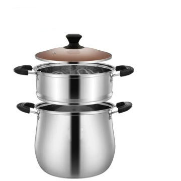 Stainless Steel Double Bottom 2 Layer Steamer Pot with Visible Cover and Cage