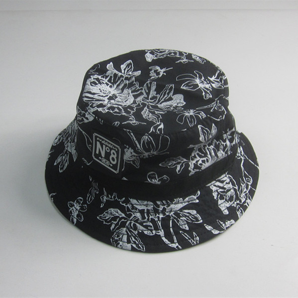 High Quality Black Print Bucket Hat