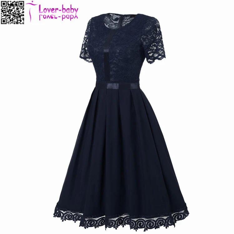 Sexy Vintage Summer Lace Round Neck Short Sleeve Princess Dress L36176-4