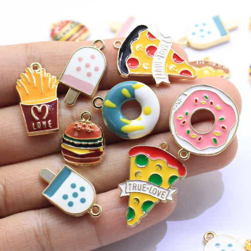 Alloy Zinc Donut Pizza Charm Enamel Food Popsicle Decor for Girls Jewelry Pendants Earring Ornament Accessories