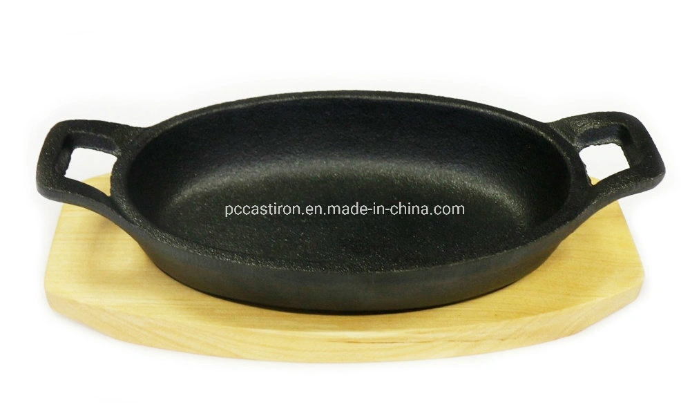 Preseasoned Cast Iron Fajita Sizzle Fajita Set with Wooden Base China Factory