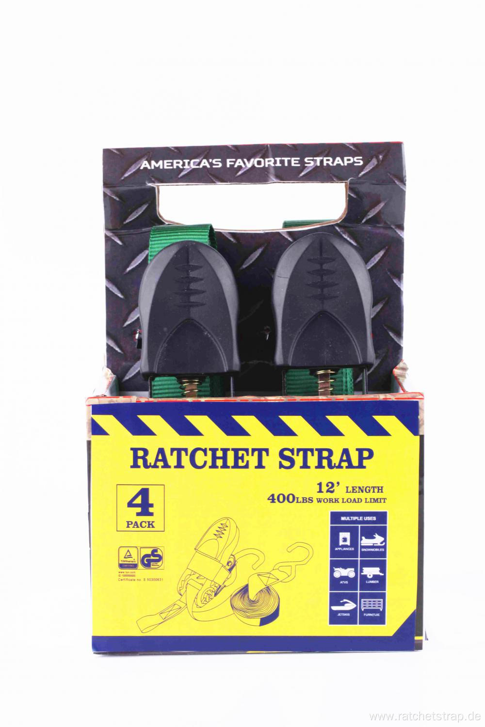 25mm Packaged Ratchet Buckle Lashing Strap with 4Pcs