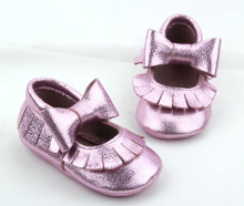 Wholesale Bright Color Baby Girls Fringe Bow Knot Moccasin Baby Shoes