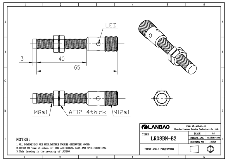 Lanbao M8 Long Distance Metal Housing Proximity Switch Dc 3 Wires Inductive Sensor Sensing Distance