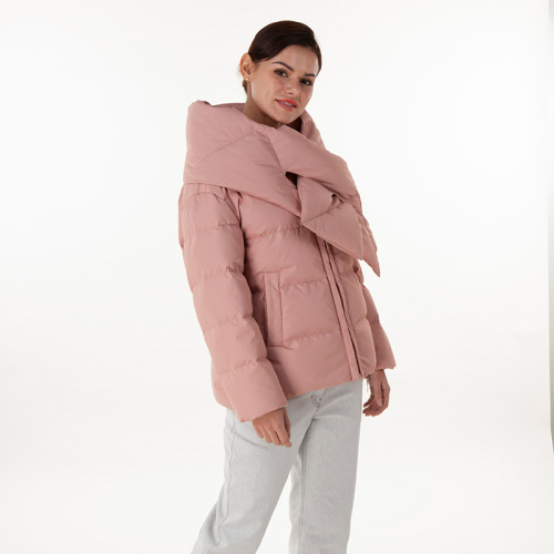 Pink down jacket with down collar