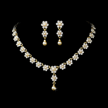 Gold & Ivory Pearl Necklace and Earrings Set