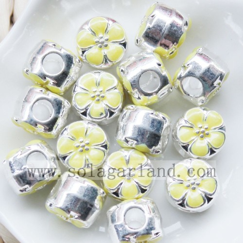 Fashional Silver With Color Oil Drop Flower Chunky Metal Beads Charms