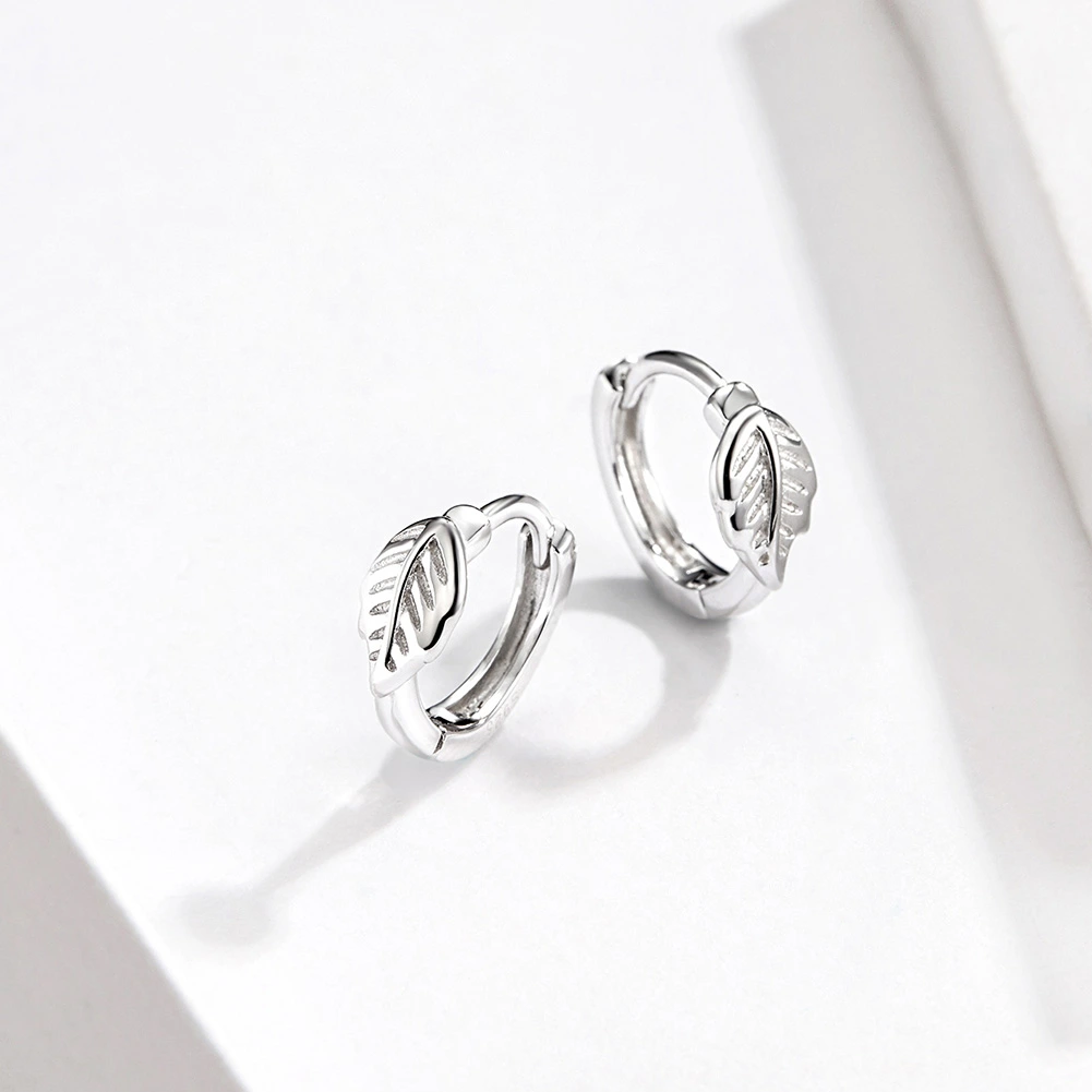 Simple Silent Leaves Plated Platinum 925 Sterling Silver Stud Earrings