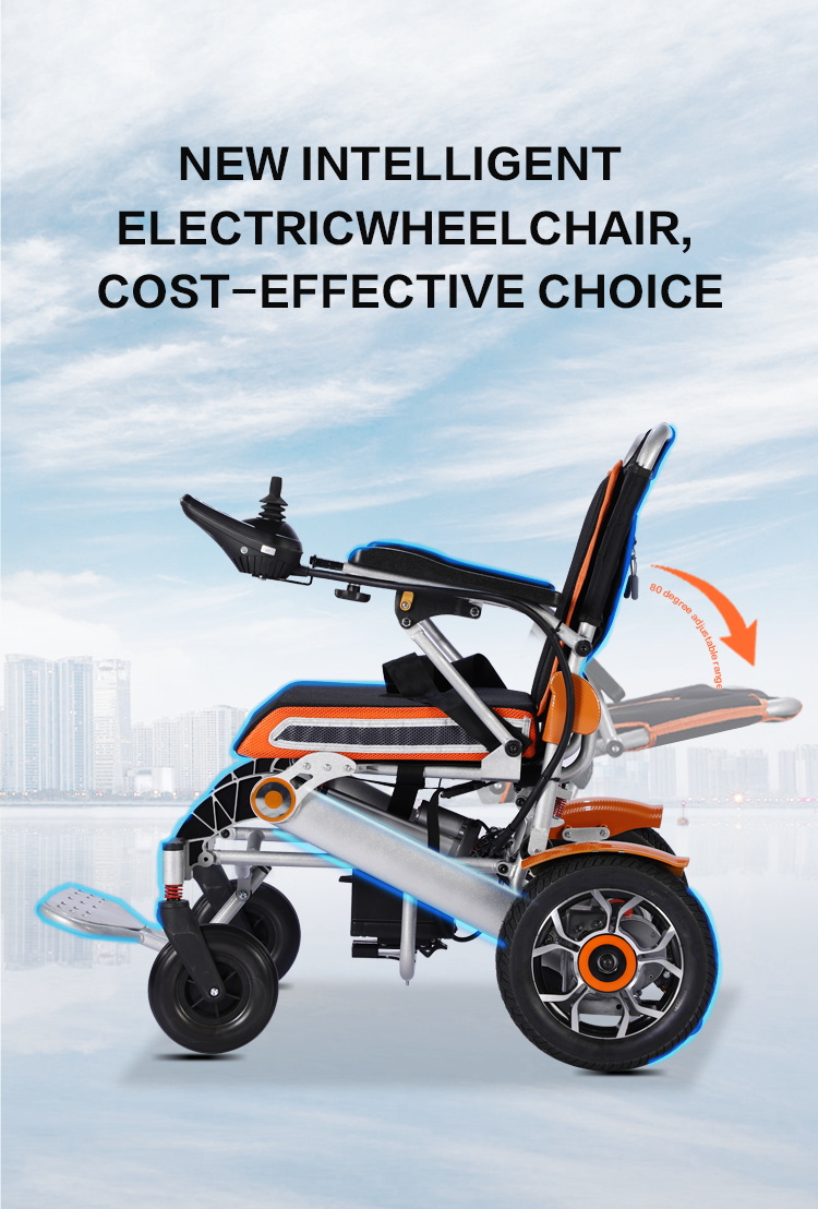 Ταξιδιωτικό ελαφρύ αλουμίνιο πολυλειτουργικό φορητό πτυσσόμενο πτυσσόμενο ηλεκτρικό αναπηρικό καροτσάκι