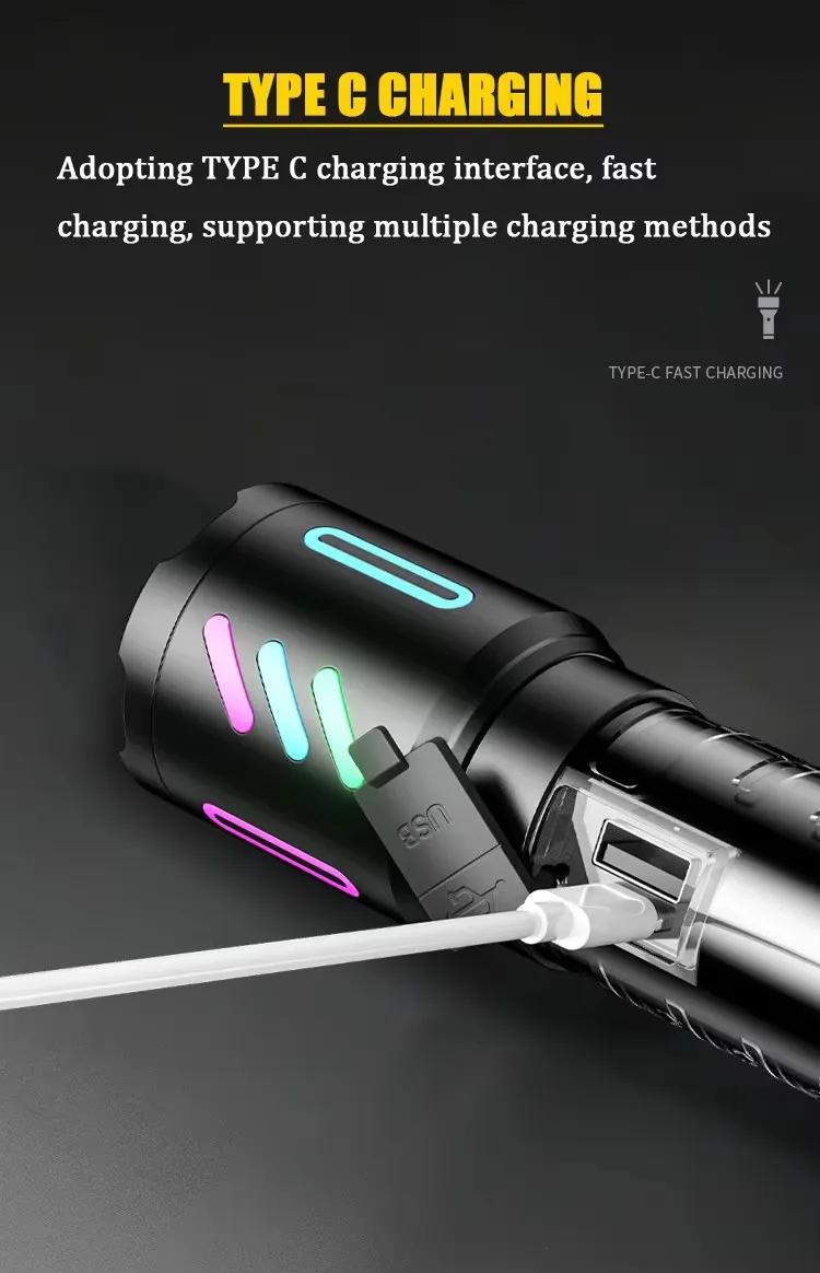 High-Powered White Laser Fluorescence Alloy Flashlight with Zoom