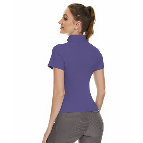 Purple Zipper Equestrian Tops For Women Short Sleeve