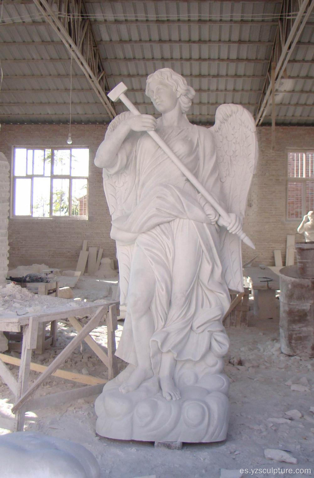 Blanco mármol religiosa de gran tamaño estatua del ángel