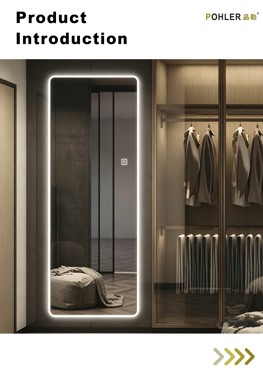 D072 Прямоугольное зеркало со светодиодной подсветкой и закругленными углами X D072 Rounded Rectangle LED Full Mirror X