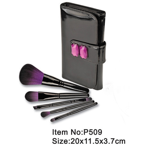 herramienta de pincel de maquillaje 5pcs con carpeta PU negro