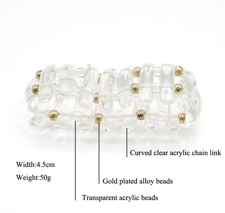 Custom color transparent hand jewelry for women chunky beads chain link clear acrylic bracelet