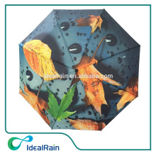 Auto open 3 fold heat transfer print mapel leaf umbrella