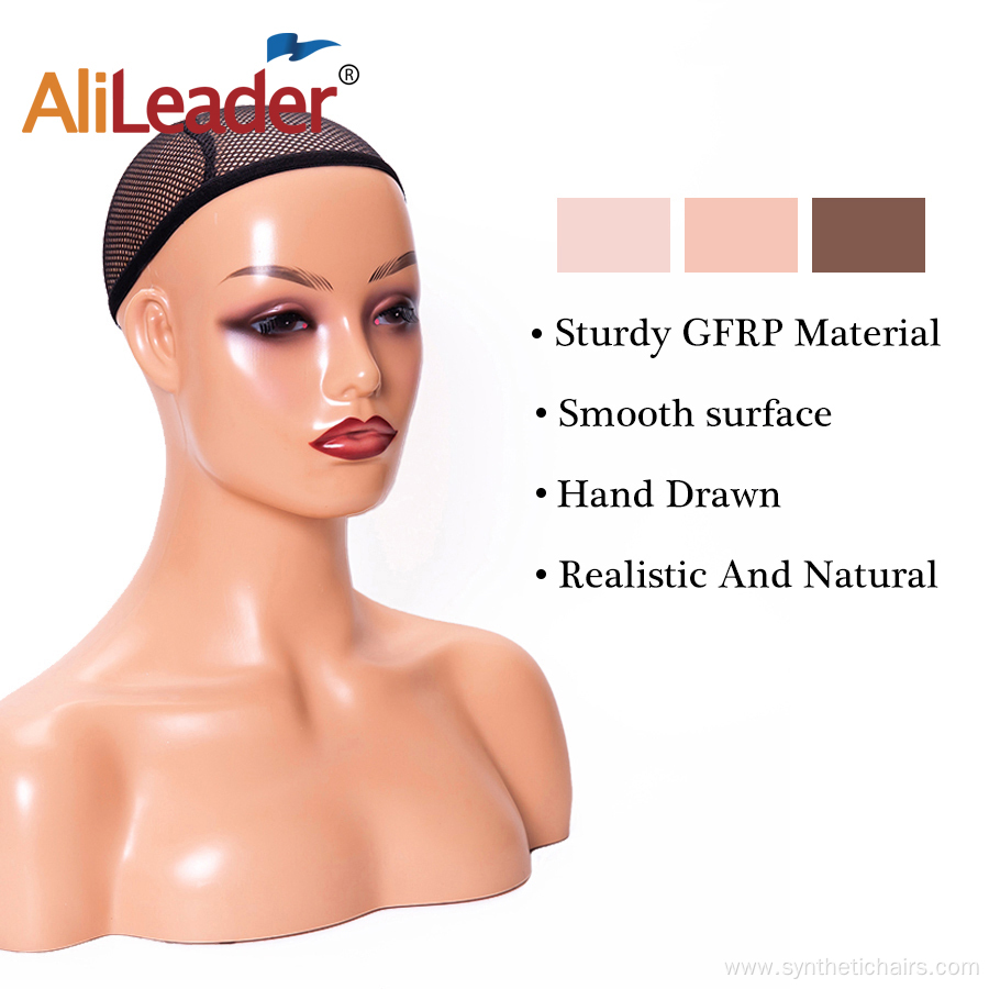 Realistic Mannequin Head With Shoulders For Wigs Display