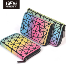 PU leather ladies fashion zipper rainbow color wallet