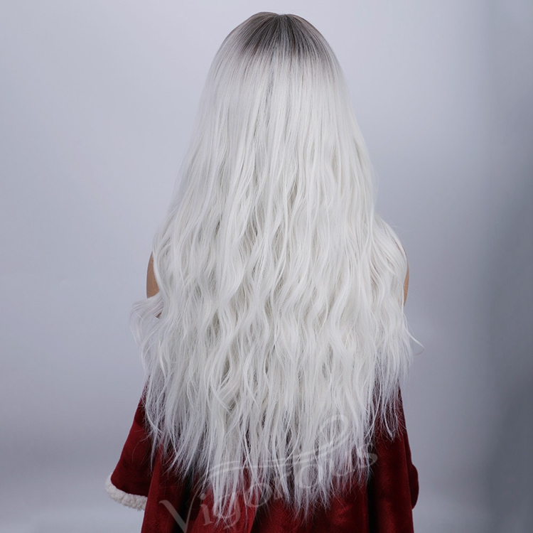 Best Selling Supplier Synthetic Hair Wig With Lace Long Body Wave Ombre White Color Hair Good Private Label Cheap Price